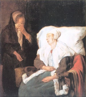 Oil metsu, gabriel Painting - The Sick Girl   1658-59 by Metsu, Gabriel