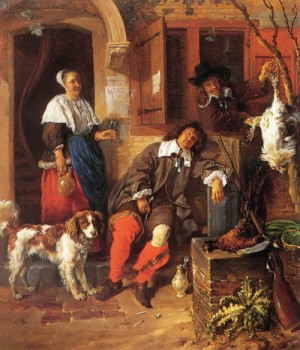 Oil metsu, gabriel Painting - The Sleeping Sportsman    1657-59 by Metsu, Gabriel