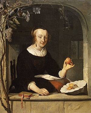 Oil woman Painting - Woman Seated at a Window probably ca 1661 by Metsu, Gabriel