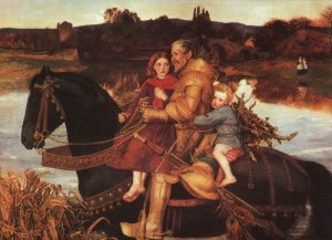 Oil millais, sir john everett Painting - Sir Isumbras at the Ford, 1857 by Millais, Sir John Everett