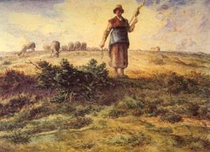 Oil millet, jean-francois Painting - A Shepherdess And Her Flock by Millet, Jean-Francois