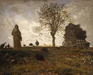 Oil landscape Painting - Autumn Landscape with a Flock of Turkeys ca 1873 by Millet, Jean-Francois