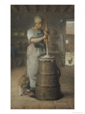 Oil millet, jean-francois Painting - Churning Butter, 1866-68 by Millet, Jean-Francois