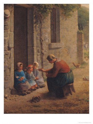 Oil millet, jean-francois Painting - Feeding the Young, 1850 by Millet, Jean-Francois