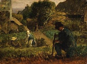 Oil millet, jean-francois Painting - Garden Scene 1854 by Millet, Jean-Francois