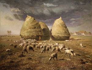 Oil millet, jean-francois Painting - Haystacks Autumn ca 1874 by Millet, Jean-Francois