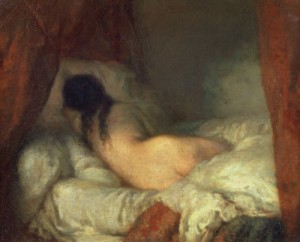 Oil millet, jean-francois Painting - Reclining Female Nude, circa 1844-45 by Millet, Jean-Francois