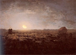 Oil millet, jean-francois Painting - The Sheep Meadow, Moonlight by Millet, Jean-Francois