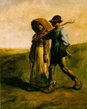 Oil millet, jean-francois Painting - The Walk to Work    1851 by Millet, Jean-Francois
