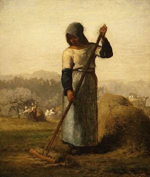 Oil woman Painting - Woman with a Rake by Millet, Jean-Francois