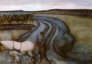 Oil the Painting - At Work On the Land. Aan den arbeid Op't land. 1898 by Mondrian, Piet