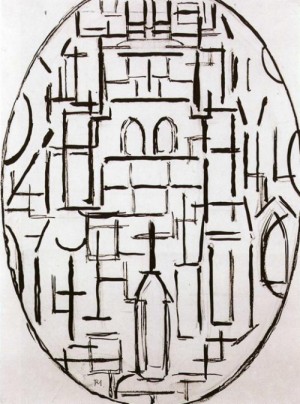 Oil mondrian, piet Painting - Church at Damburg. Kerk te Domburg. c. 1914 by Mondrian, Piet