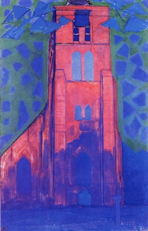 Oil mondrian, piet Painting - Church near Domburg . Kerk te Domburg. 1910-11 by Mondrian, Piet