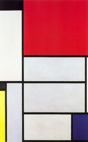 Oil red Painting - Composition with Black, Red, Gray, Yellow, and Blue, 1921 by Mondrian, Piet