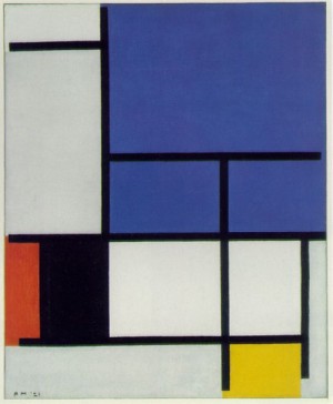 Oil mondrian, piet Painting - Composition with Large Blue Plane, Red, Black, Yellow, and Gray  1921 by Mondrian, Piet