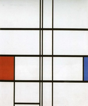 Oil red Painting - Composition with Red and Blue.  Compositie met rood en blauw. 1936 by Mondrian, Piet