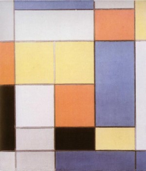 Oil blue Painting - Composition with Red, Blue and Yellowish-Green - Compositie met rood, blauw en geel-groen. 1920 by Mondrian, Piet
