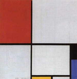 Oil red Painting - Composition with Red, Yellow and Blue.  Compositie met rood,geel en blauw. 1928 by Mondrian, Piet
