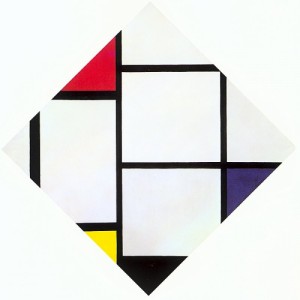 Oil red Painting - Lozenge Composition with Red, Gray, Blue, Yellow, and Black, 1924-25 by Mondrian, Piet