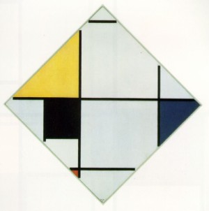 Oil mondrian, piet Painting - Lozenge Composition with Yellow, Black, Blue, Red, and Gray  1921 by Mondrian, Piet