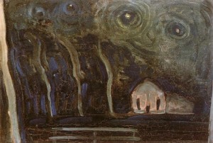 Oil mondrian, piet Painting - Night Landscape  Landschap bij nacht. c.1907-08 by Mondrian, Piet