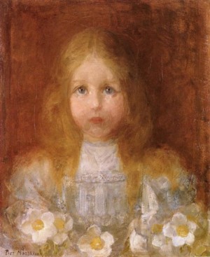 Oil portrait Painting - Portrait of a Girl with Flowers by Mondrian, Piet