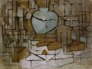 Oil mondrian, piet Painting - Still Life with Ginger Jar II.  Stilleven met gemberpot II. 1911-12 by Mondrian, Piet