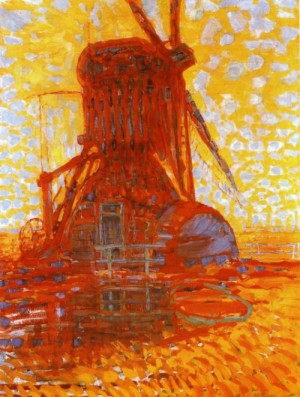 Oil mondrian, piet Painting - Windmill in Sunlight  Molen bij zonlicht. 1908 by Mondrian, Piet