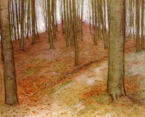 Oil mondrian, piet Painting - Woods  Boslandschap. 1898-1900 by Mondrian, Piet
