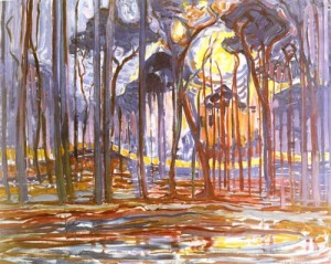 Oil mondrian, piet Painting - Woods near Oele.  Bos bij Oele. 1908 by Mondrian, Piet