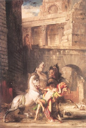 Oil horse-equestrian Painting - Diomedes Devoured by his Horses   1865 by Moreau, Gustave