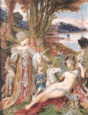 Oil moreau, gustave Painting - The Unicorns   1887-88 by Moreau, Gustave