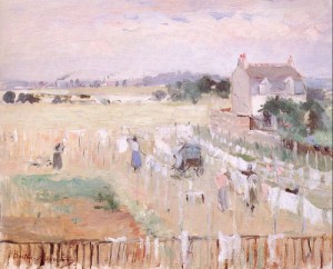 Oil morisot, berthe Painting - Hanging the Laundry out to Dry  1875 by Morisot, Berthe