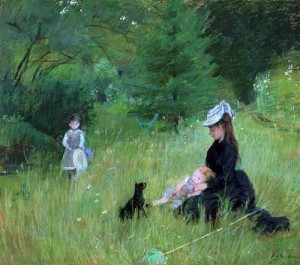 Oil morisot, berthe Painting - In a Park    1874 by Morisot, Berthe