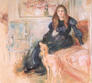 Oil morisot, berthe Painting - Julie Manet and her Greyhound Laertes   1893 by Morisot, Berthe
