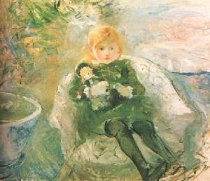 Oil girl Painting - Little Girl with a Doll    1884 by Morisot, Berthe