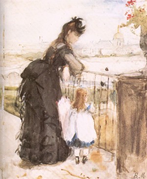 Oil morisot, berthe Painting - On the Balcony   1872 by Morisot, Berthe