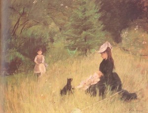 Oil morisot, berthe Painting - On the Lawn   1874 by Morisot, Berthe