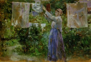 Oil morisot, berthe Painting - Peasant Hanging out the Washing    1881 by Morisot, Berthe