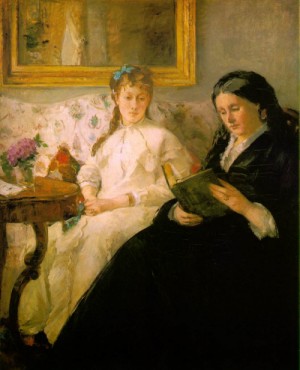 Oil morisot, berthe Painting - Reading 1869-1870 by Morisot, Berthe