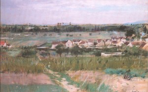 Oil morisot, berthe Painting - The Village at Maurecourt   1873 by Morisot, Berthe