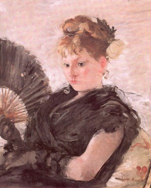 Oil woman Painting - Woman with a Fan (Head of a Girl)   1876 by Morisot, Berthe