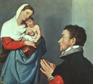 Oil madonna Painting - A Gentleman in Adoration before the Madonna    1560 by Moroni, Giovanni Battista