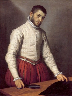Oil the Painting - Portrait of a Man (The Tailor)   1565-68 by Moroni, Giovanni Battista
