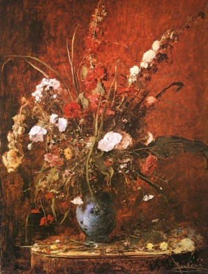 Oil flower Painting - Large Flower-piece   1881 by Munkacsy, Mihaly