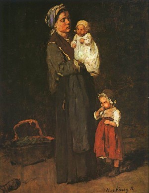 Oil munkacsy, mihaly Painting - Mother and Child- study for The Pawnbrokers Shop 1873 by Munkacsy, Mihaly