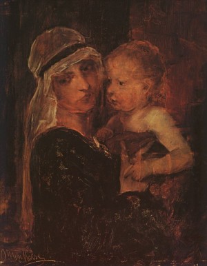 Oil munkacsy, mihaly Painting - Mother & Child- Study for Christ before Pilate by Munkacsy, Mihaly