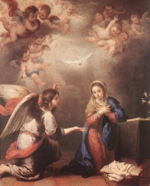 Oil annunciation Painting - Annunciation    1660-65 by Murillo, Bartolome Esteban