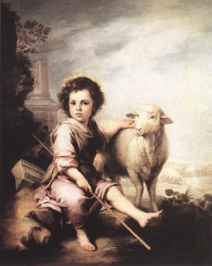 Oil murillo, bartolome esteban Painting - Christ the Good Shepherd    c. 1660 by Murillo, Bartolome Esteban