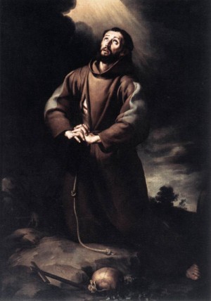 Oil murillo, bartolome esteban Painting - St Francis of Assisi at Prayer   1645-50 by Murillo, Bartolome Esteban
